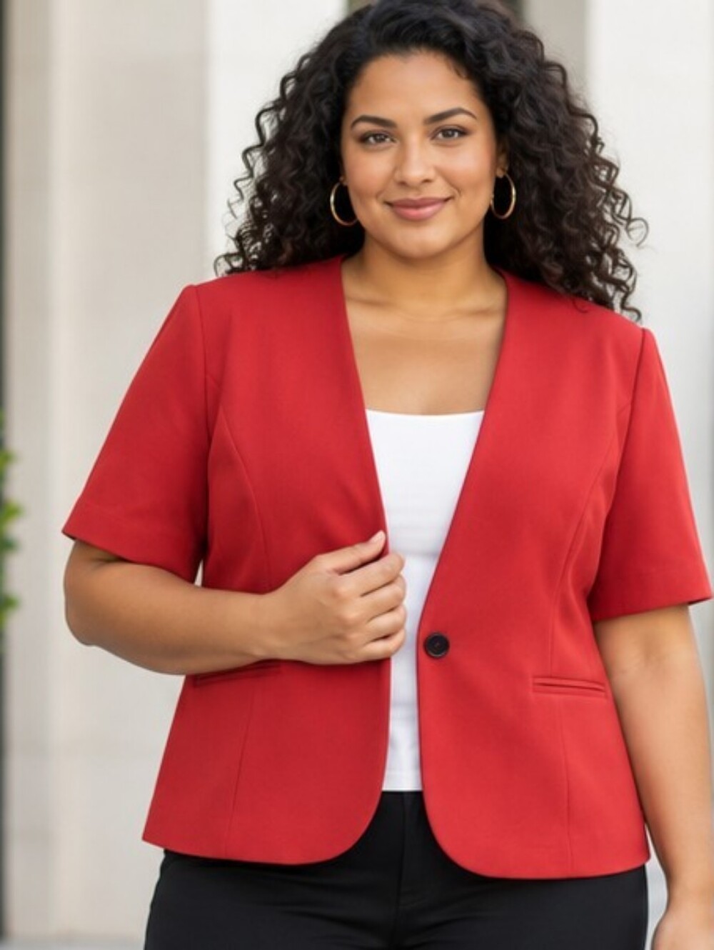 DRESSBARN | Red Short Sleeve Semi-Cropped Blazer - 20W